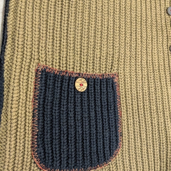 Colorblock Knit Cotton Vest Margaret Winters Size Small (Oversized) Tan & Red - Picture 6 of 8